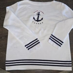 Ralph Lauren White Sweater with Navy Accents
